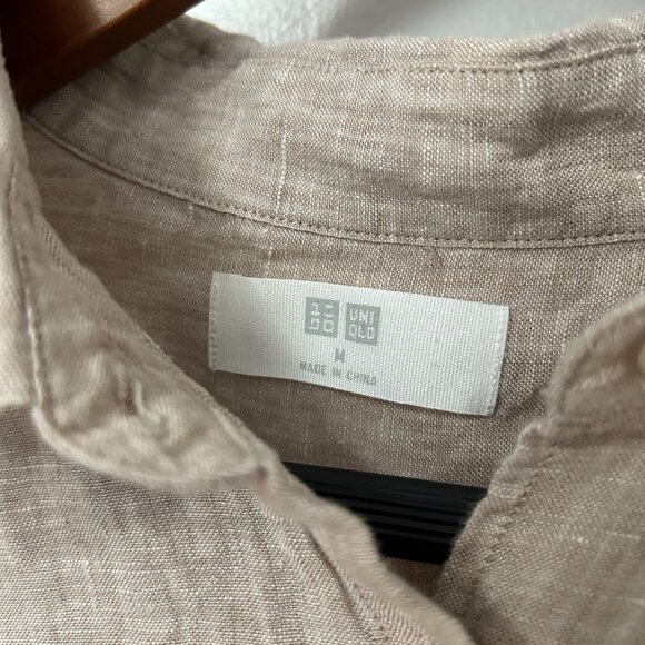 Uniqlo Button Up Long Sleeves 100% Linen Shirt Womens size M Natural Minimalist - Picture 4 of 15